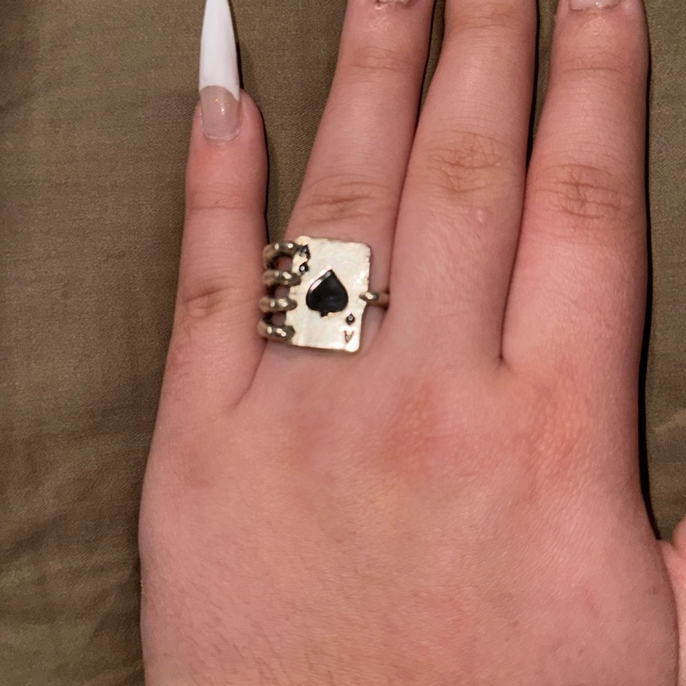 Super cute, skeleton, hand, ace card ring